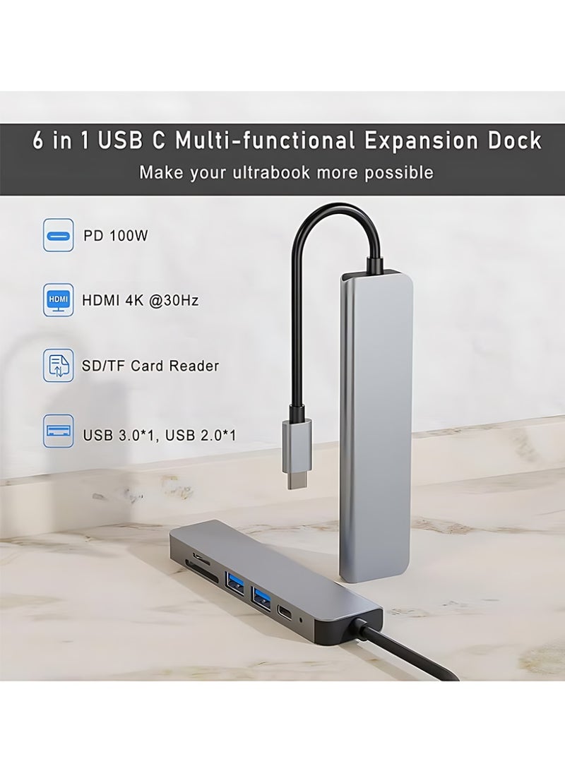 CLAVON 6 in 1 USB C Hub with 100W PD Charging, Type C to HDMI 4K 30Hz Adapter, USB Hub 3.0 5Gbps Data Transfer Ports, Compatible for MacBook Pro/Air 2023 M2/M1, iPad Pro/Air, HP, Dell, ASUS, Lenovo, etc - Image 2